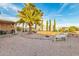 Spacious backyard with gravel, fire pit, and palm trees at 22625 N Las Vegas Dr, Sun City West, AZ 85375