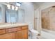 Bathroom with tub shower, single vanity, and tile flooring at 11500 E Cochise Dr # 2090, Scottsdale, AZ 85259