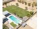 Aerial view of house with pool, large backyard, and sports court at 22006 E Alyssa Rd, Queen Creek, AZ 85142