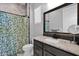 Bathroom with a shower/tub combo, vanity, and granite countertop at 3749 E Juniper Cir, Mesa, AZ 85205