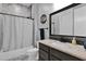 Bathroom with shower, vanity, and granite countertop at 3749 E Juniper Cir, Mesa, AZ 85205