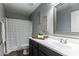 Bathroom with shower/tub combo, vanity, and grey walls at 4882 E Amarillo Dr, San Tan Valley, AZ 85140