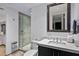 Small bathroom with modern vanity and shower at 39115 N 99Th Pl, Scottsdale, AZ 85262