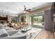 Spacious living area with comfortable seating, sliding doors to patio, and fireplace at 37143 N Greythorn Cir, Carefree, AZ 85377