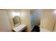 Clean bathroom with vanity, large mirror, and shower stall at 120 N Val Vista Dr # 86, Mesa, AZ 85213