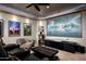 Home theater with large projection screen, comfortable seating, and entertainment center at 42035 N 113Th Way, Scottsdale, AZ 85262