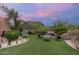 Artificial turf backyard with seating area and mountain view at 26348 N 104Th Way, Scottsdale, AZ 85255