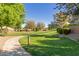 A curving pathway runs alongside a grassy area with mature trees at 3432 E Strawberry Dr, Gilbert, AZ 85298