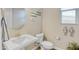 Modern powder room with pedestal sink and updated fixtures at 15201 S 183Rd Dr, Goodyear, AZ 85338