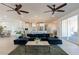 Open living area with sectional sofa, ceiling fans, and view to kitchen at 3939 S Veronica Ln, Gold Canyon, AZ 85118