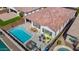 Aerial view showing home with pool and backyard landscaping at 10737 E Simone Ave, Mesa, AZ 85212