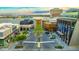 Aerial view of a modern shopping center with palm trees and walkways at 7161 E Rancho Vista Dr # 6001, Scottsdale, AZ 85251