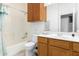Clean bathroom with double sink vanity and shower/tub combo at 1451 E Palm Beach Dr, Chandler, AZ 85249