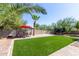 Spacious backyard with patio, artificial turf, and palm trees at 9693 E Frito Ave, Mesa, AZ 85208