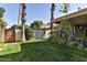 Landscaped backyard with grassy area and tall palm trees at 4525 N 66Th St # 48, Scottsdale, AZ 85251