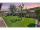 Landscaped backyard with artificial turf and seating area at 4707 S Avitus Ln, Mesa, AZ 85212