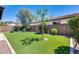 Artificial turf backyard with lounge chairs and trees at 4707 S Avitus Ln, Mesa, AZ 85212