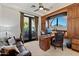 Home office with built-in cabinetry and mountain views at 10793 E La Junta Rd, Scottsdale, AZ 85255
