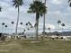 Landscaped golf course view with palm trees and distant mountains at 2661 N Higley Rd, Mesa, AZ 85215