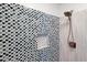 Shower with unique blue and gray mosaic tile at 580 N Benson Ln, Chandler, AZ 85224
