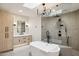 Spa-like bathroom with a large soaking tub and walk-in shower at 8320 E Appaloosa Trl, Scottsdale, AZ 85258