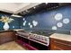 Modern kitchen with high-end range, artistic backsplash, and wood cabinets at 341 E Monte Vista Rd, Phoenix, AZ 85004