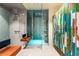 Bathroom with a steam shower and reclaimed wood lockers at 341 E Monte Vista Rd, Phoenix, AZ 85004