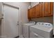 Laundry room with washer, dryer, and wooden cabinets at 4333 S Pony Rider Trl, Gold Canyon, AZ 85118