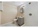 Clean bathroom with gray vanity and subway tile shower at 14700 S Tuthill Rd, Buckeye, AZ 85326
