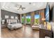 Spacious main bedroom with backyard views, hardwood floors and neutral tones at 8742 E Villa Cassandra Dr, Scottsdale, AZ 85266