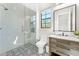 Stylish bathroom with patterned floor and walk-in shower at 8742 E Villa Cassandra Dr, Scottsdale, AZ 85266