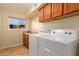 Convenient laundry room includes washer, dryer, and cabinets at 2705 W Summit Pl, Chandler, AZ 85224