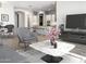 Open concept living area with modern furniture and kitchen view at 15922 W Electra Ln, Surprise, AZ 85379