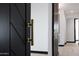 Black barn door with gold handle at 31214 N 167Th Ave, Surprise, AZ 85387