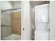 Bathroom with shower and stackable washer/dryer at 7300 N 51St Ave # D212, Glendale, AZ 85301