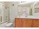 Clean bathroom with shower/tub combo and wood vanity at 2402 E 5Th St # 1429, Tempe, AZ 85288