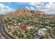 Aerial view showing home's location, pool, and Camelback Mountain backdrop at 5919 N 45Th St, Phoenix, AZ 85018