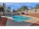 Sparkling pool with brick patio and storage shed at 5542 E Anderson Dr, Scottsdale, AZ 85254