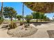 Landscaped front yard with desert plants and a view of the golf course at 8128 E Emelita Ct, Mesa, AZ 85208