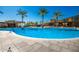 Inviting community pool with palm trees and a large deck at 10523 E Simone Ave, Mesa, AZ 85212