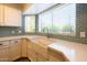 Modern kitchen features white cabinets, a farmhouse sink, and light blue tile backsplash at 2057 E Marquette Dr, Gilbert, AZ 85234