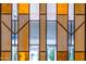 Close-up of geometric stained glass window at 5745 N 13Th St, Phoenix, AZ 85014