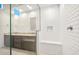 Modern bathroom with double vanity, granite countertop and large walk in shower at 25952 S 224Th Pl, Queen Creek, AZ 85142