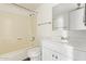 Clean bathroom with white vanity, shower/tub combo, and tile floor at 1920 W Lindner Ave # 137, Mesa, AZ 85202