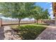 Landscaped backyard with brick pathways and mature trees at 7818 S 74Th Ave, Laveen, AZ 85339