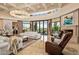 Living room with high ceilings, fireplace, and large windows at 9719 E Madera Dr, Scottsdale, AZ 85262