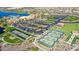 Aerial view of community amenities including pool, clubhouse, and pickleball courts at 16866 S 180Th Ave, Goodyear, AZ 85338