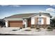 Modern home exterior with a brown door and garage at 14808 W Soft Wind Cir, Surprise, AZ 85387