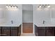 Double vanity bathroom with view into a bedroom at 16914 E Britt Ct, Fountain Hills, AZ 85268