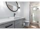 Spa-like bathroom with a large mirror and walk-in shower at 15522 E Chicory Dr, Fountain Hills, AZ 85268